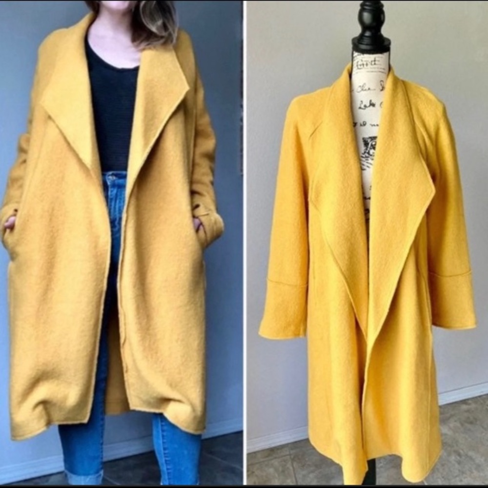 Tahari $340 NWT Duster Jacket Mustard Yellow Medium Wool